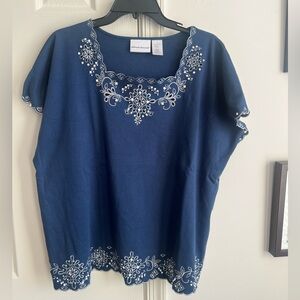 Alfred Dunner Women's Blue Eyelet Top XL